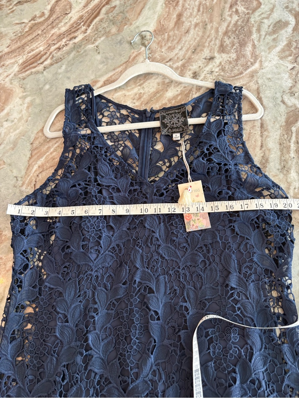 Johnny Was Natalie Navy Lace Overlay Midi Dress Sleeveless Event Cocktail XL New - Picture 10 of 15